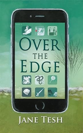A cell phone with the cover of over the edge on it.