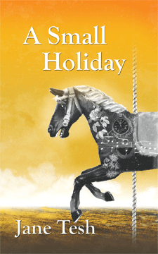 A carousel horse with the word holiday written above it.